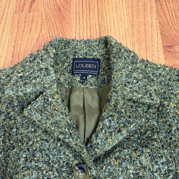 LOUBEN Canada Moss Green Wool Blend Tweed Suit Blazer Jacket 4 Academia Classic - Picture 12 of 16